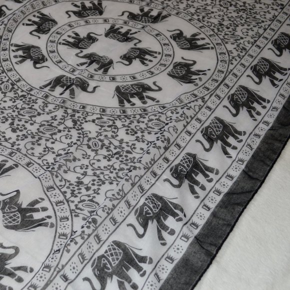 Black and White Elephant Mandala Scarf Wrap - Picture 3 of 3